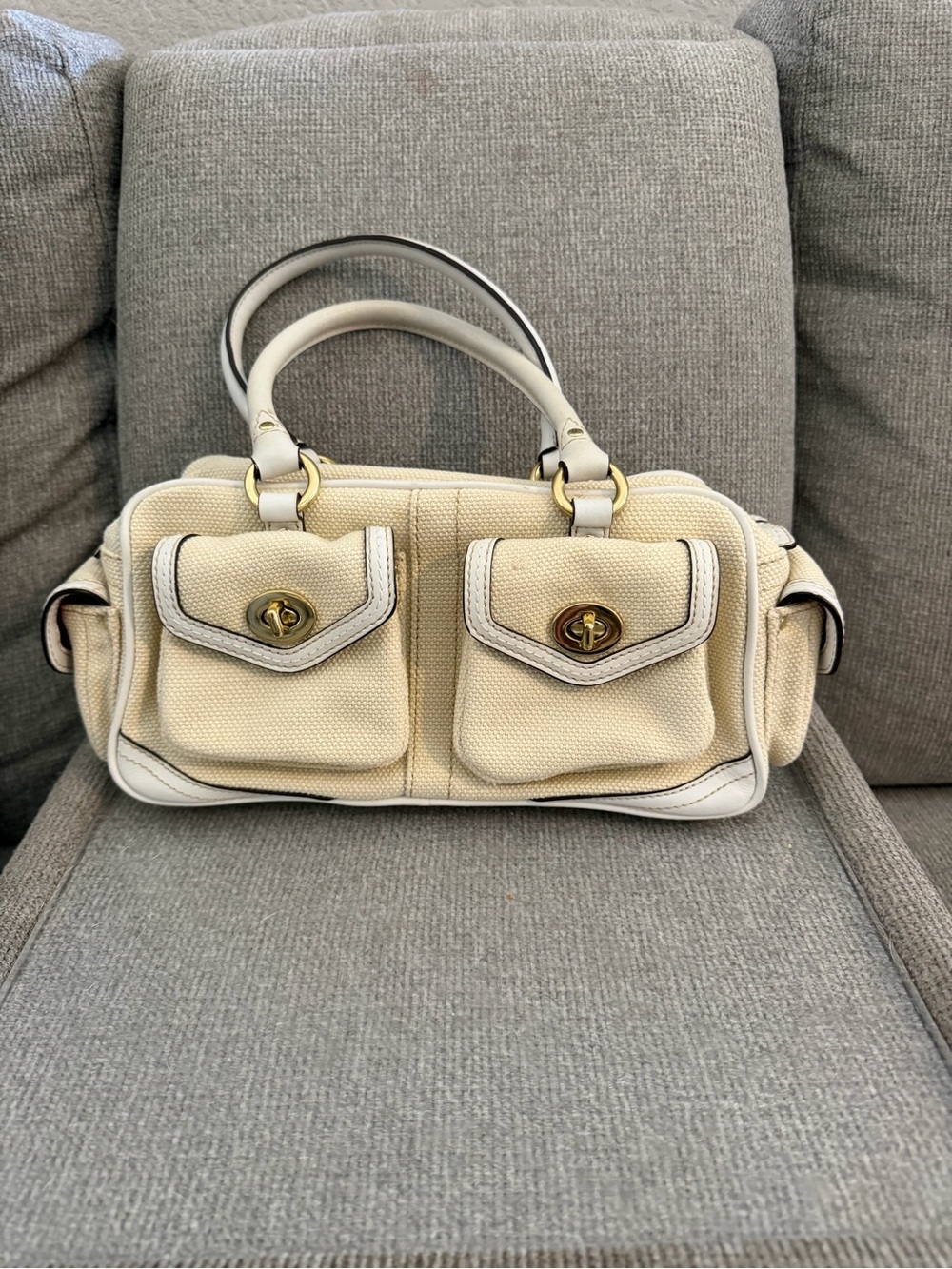 Coach Canvas Double-Pocket Satchel Handbag